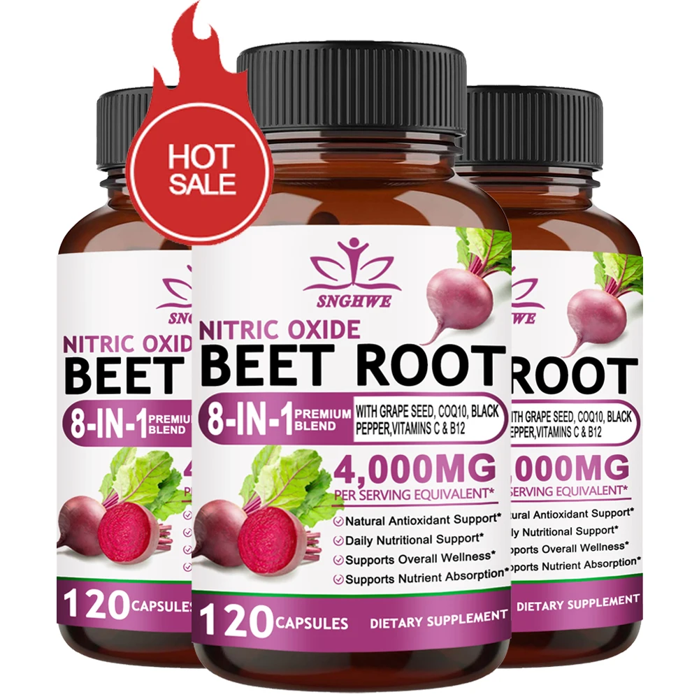 Organic Beetroot Powder Capsules+Black Pepper+CoQ10+Grape Seed Extract- Supports Healthy Blood Circulation&Heart Healthy Energy