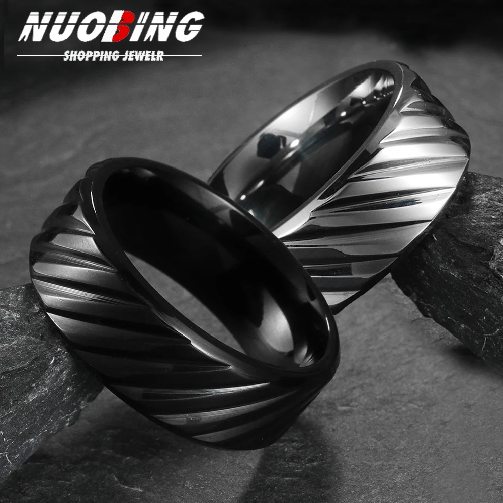 Fashion Men’s Unique Wave Pattern Stainless Steel Ring Groove Multi-Faceted Ring for Men Women Engagement Ring Anniversary Gift