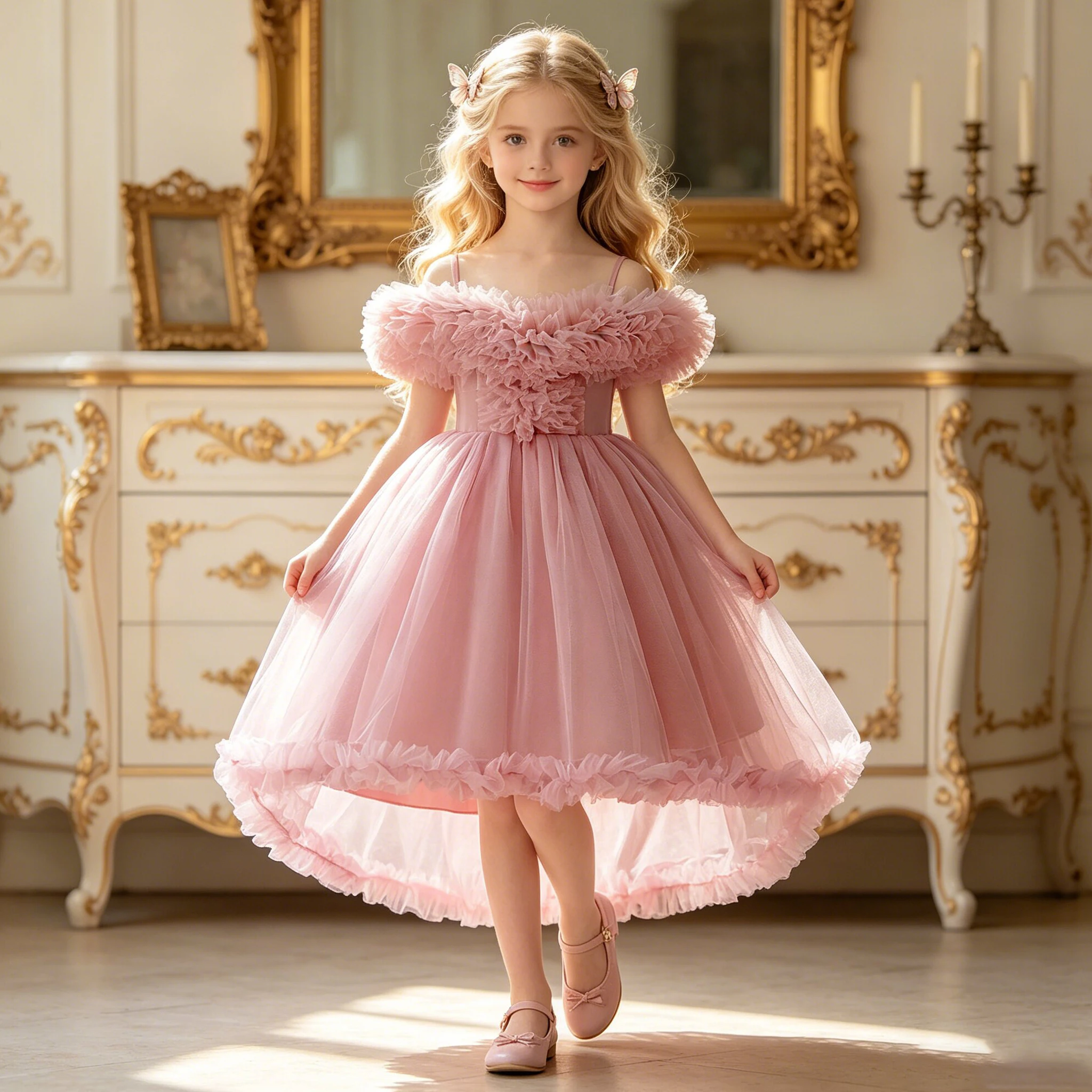 Sommer-Partykleid für Mädchen, elegantes Tüll-Hochzeitskleid, Brautjungfernkleid, Prinzessinnen-Ballkleid für Mädchen, Gala-Geburtstags-Festkleid, Abendgarderobe