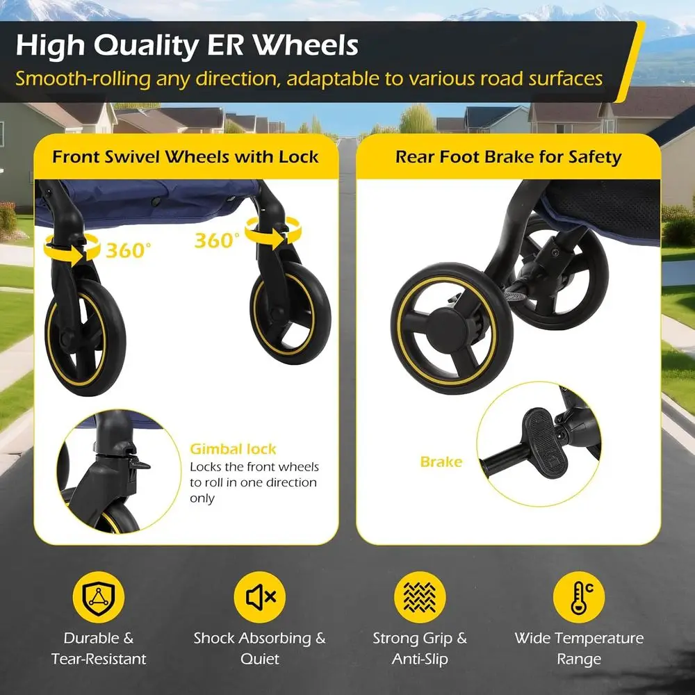 Folding Grocery Cart with 70 lbs Capacity, Adjustable Handle, Swivel Wheels, 2-Tier, Navy Blue