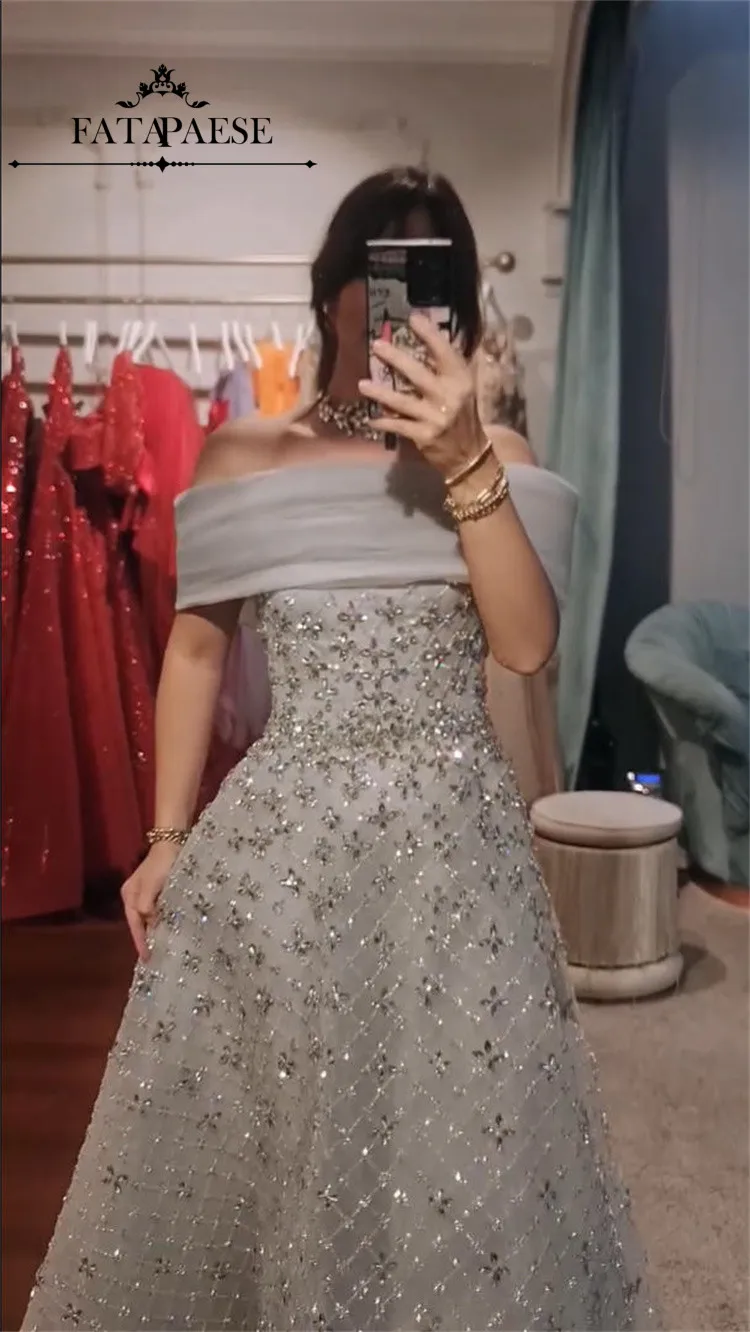 

FATAPAESE Haute Couture Dress Luxury Evening Dresses 2026 Wedding Guest Dress Sparkly Crystals Stones Arabic Dubai Dresses