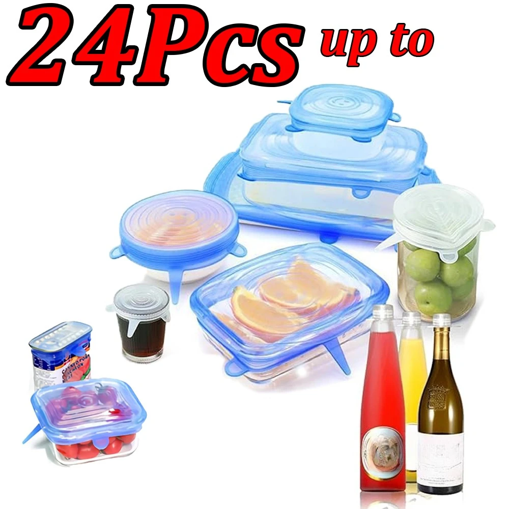 Tapa de silicona Flexible ajustable para alimentos, sello reutilizable para mantener los alimentos frescos, tapa de embalaje Flexible, suministros de cocina, 6-24 Uds.