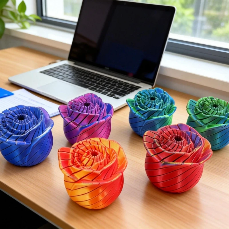 3D Printed Rose Twisty Fidget Slippery Spiral Fidget for Anxiety Stress Relief Collectible Fingertip Desk Toy for Adults Kids