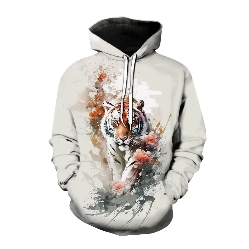 2024 New fashion Men's tiger pattern Sweatshirt 3D Printing pocket Loose Sweatshirt Long Sleeve Pullover Hoodie Men's clothing