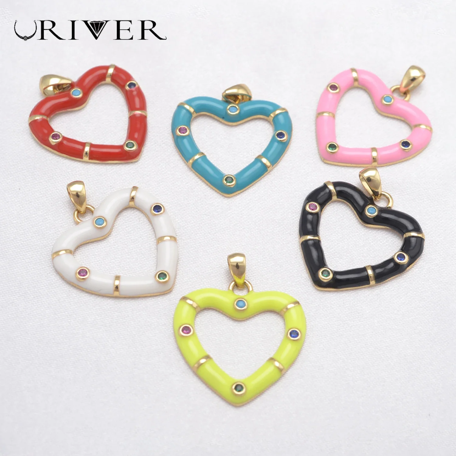 LJRIVER Enamel Heart Charms for Jewelry Making Colorful Donut Heart Pendant Handmade DIY Bracelet Earrings Keychain Accessories