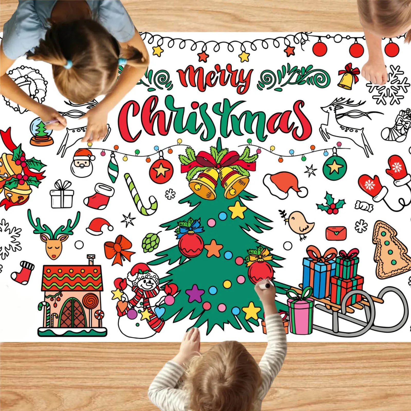Xmas Giant Coloring Poster Tablecloth Christmas Crafts For Kids 30 X 72 Inches Large Paper Coloring Banner Kids Classroom Gifts