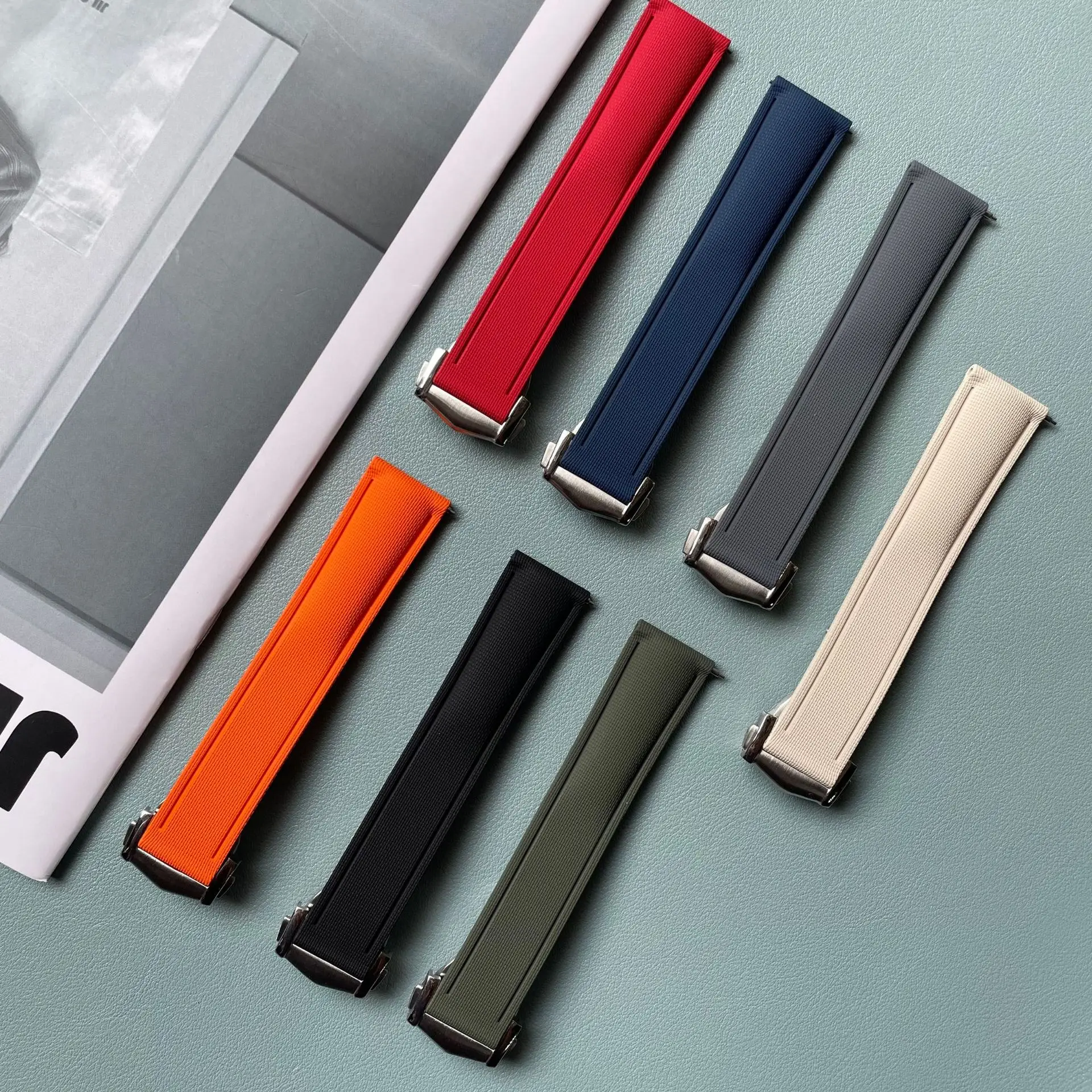 【セール中】ユニバーサル織パターン FKM 時計バンド 20/21/22 ミリメートルクイックリリースハイブリッドフッ素ゴムオメガ/ブライトリング/ロンジン/ティソ/セイコー