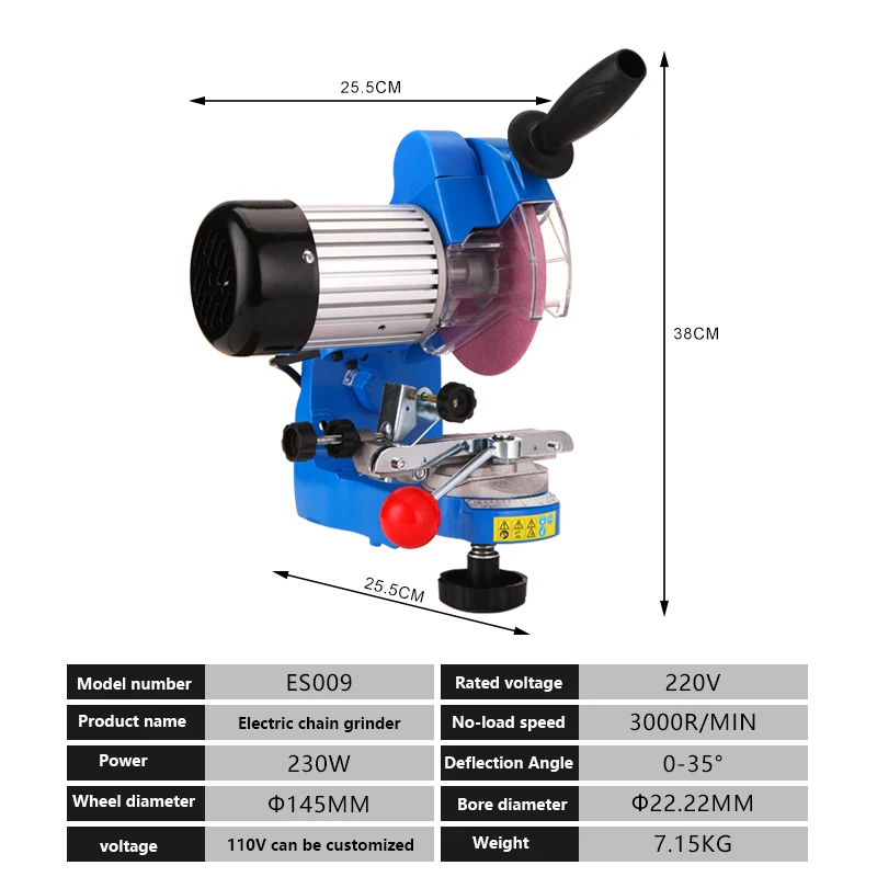 Chain Grinding Machine Professional Saw Chain Grinder 220V 230W Chainsaw Sharpener 3000RPM