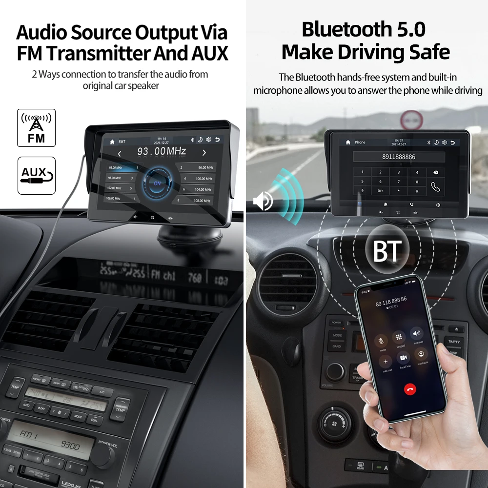 グランドナビ 7インチ カーラジオ マルチメディア ビデオプレーヤー ワイヤレスCarPlay & ワイヤレスAndroid Auto ポータブル ユニバーサル IPSタッチスクリーン