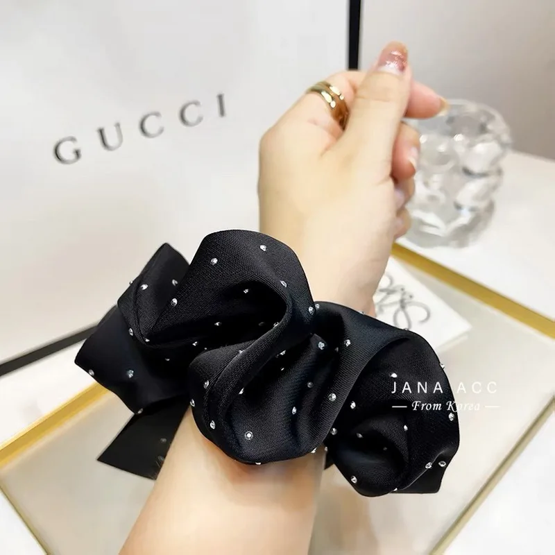 korea Crystal Hair Scrunchies For Women Elastic Silk Hair Bands Lady Big Pink Hair Tie Rhinestone chouchou satin Accessories