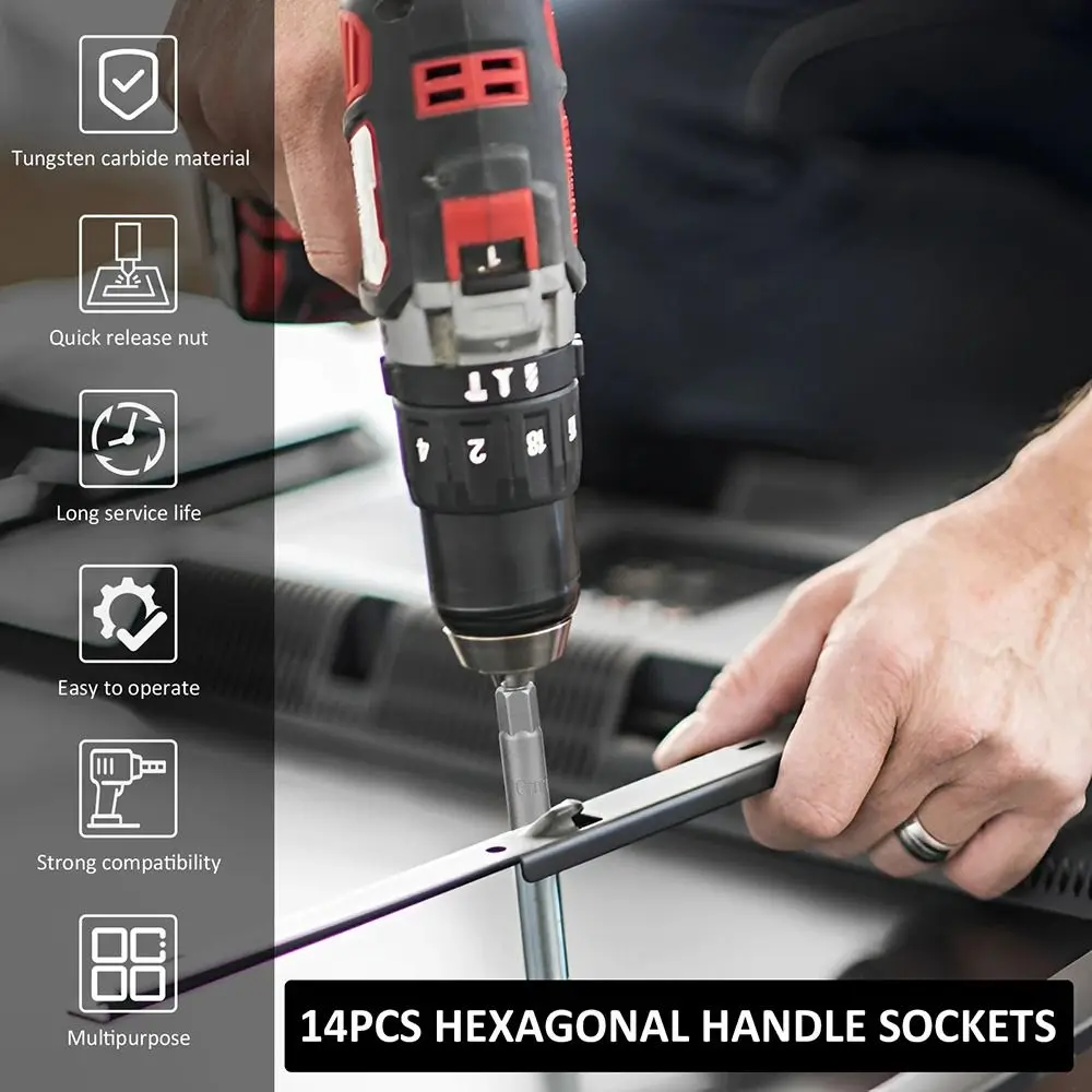 1Pcs Drive Socket Hex Socket 5.5-19mm Magnetic Nut Screwdriver Key Drill Bit Adapter Pneumatic Tool Accessory 80mm Length