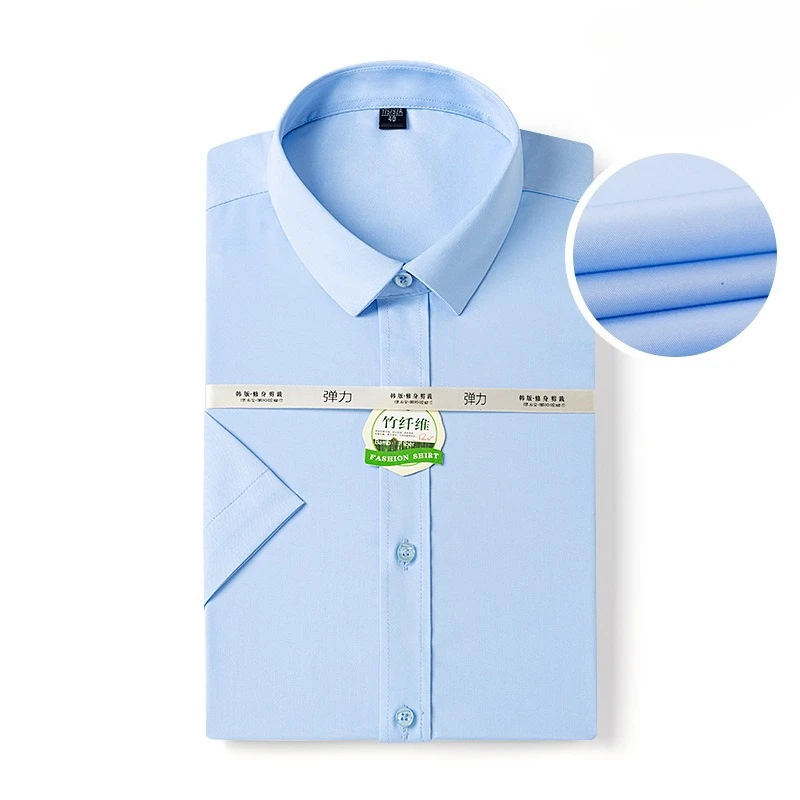 

8XL Bamboo Fiber Men Shirts Short Sleeve Big Sizes Business Easy Care Solid Color Striped White Shirt for Man Short Sleeve