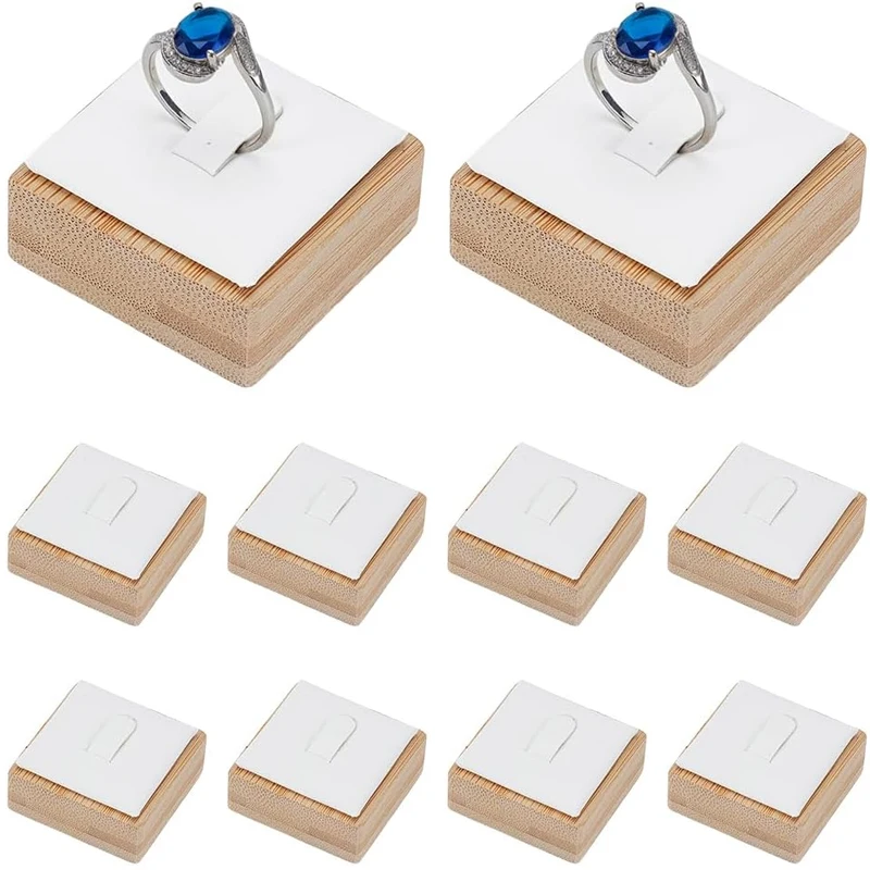 6PCS Bamboo PU Leather Rings Display Stand for Selling Velvet Jewelry Ring Holder Organizer Leather Jewelry Storage Tray for Bou