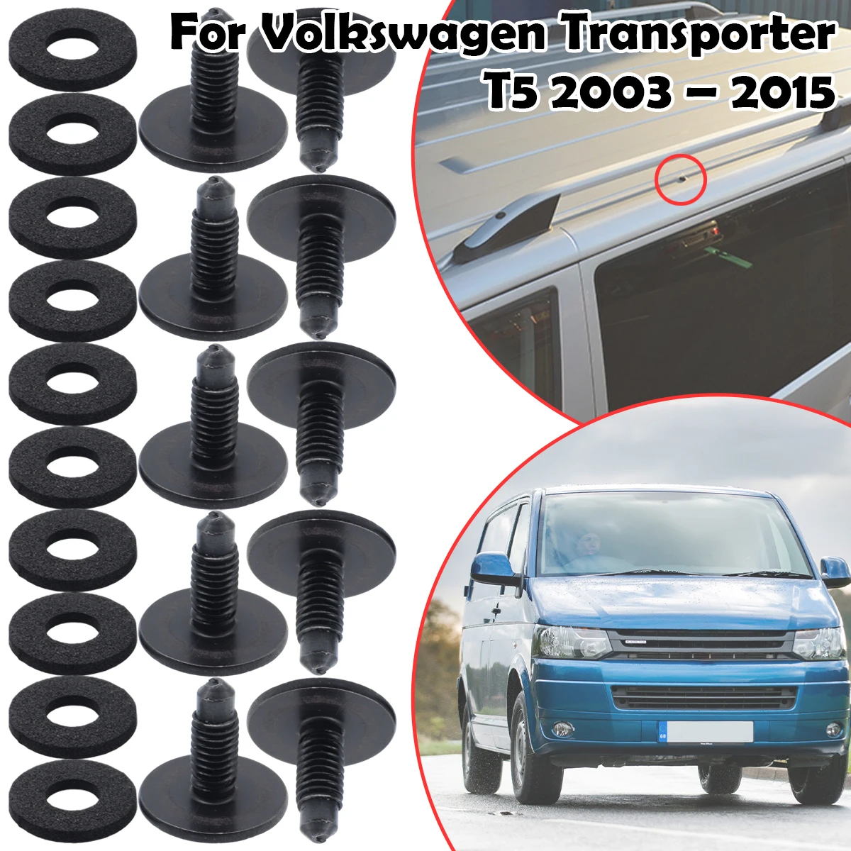 

10SET WHT006148 Roof Rack Holes Panel Blanking Black Screws Bolts Sealed For Volkswagen Transporter T5 2003-2015 T5GP 2010-2015