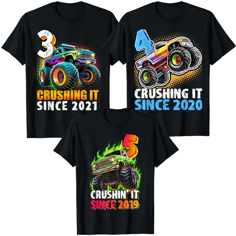 

Monster Truck 4 Year Old Boys 4th Birthday Party Born 2020 T-Shirt 3rd Birthday Party Born 2021 Tees 5th B-day Since 2019 Tops