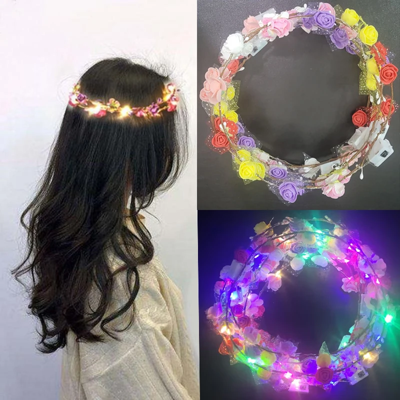 30 PCS Led Garland Wreath Luminous 10-LED Headpiece Garland Crown Flower Headband Glowing Wreath For Wedding Party Decor