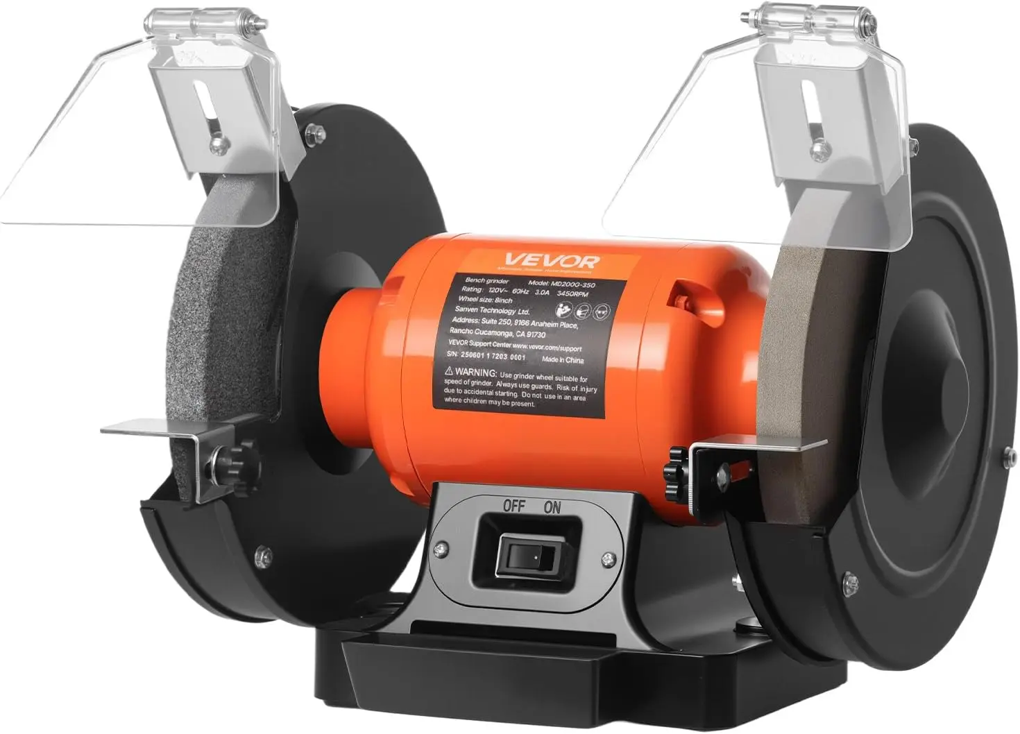 Bench Grinder, 8-inch Single Speed Bench Grinder, 3450RPM High-Speed Table Grinders with 350W 3.0A Induction Motor, 36/60-Grit G