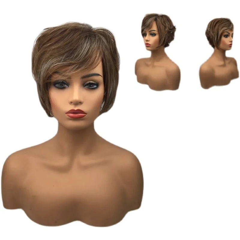 

Women's Wavy Curly Ladies Hair Short Dark Brown Wig