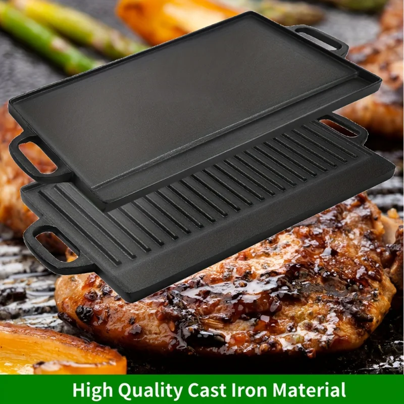 2 Combination 1 Reversible Non-Stick Barbecue Tray - Double Handle Design，For Barbecue、Bonfire、Gas Stove Suitable for Indoor and