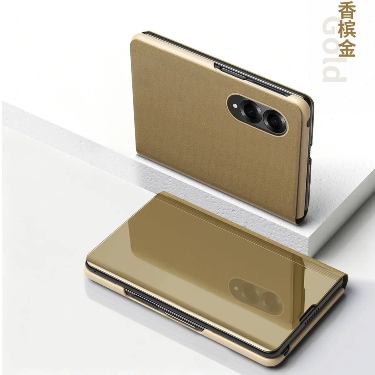 Mirror PU Leather Vertical Bracket Protective Phone Case for Samsung Galaxy Z Fold 8 Folding Protection Hard Cover Accessories