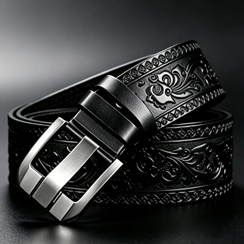 Men's Vintage Carved Pattern Waist Belt, Retro Craft Decorative Strap, Charm Personalized Trouser Belt for Young Adults Students