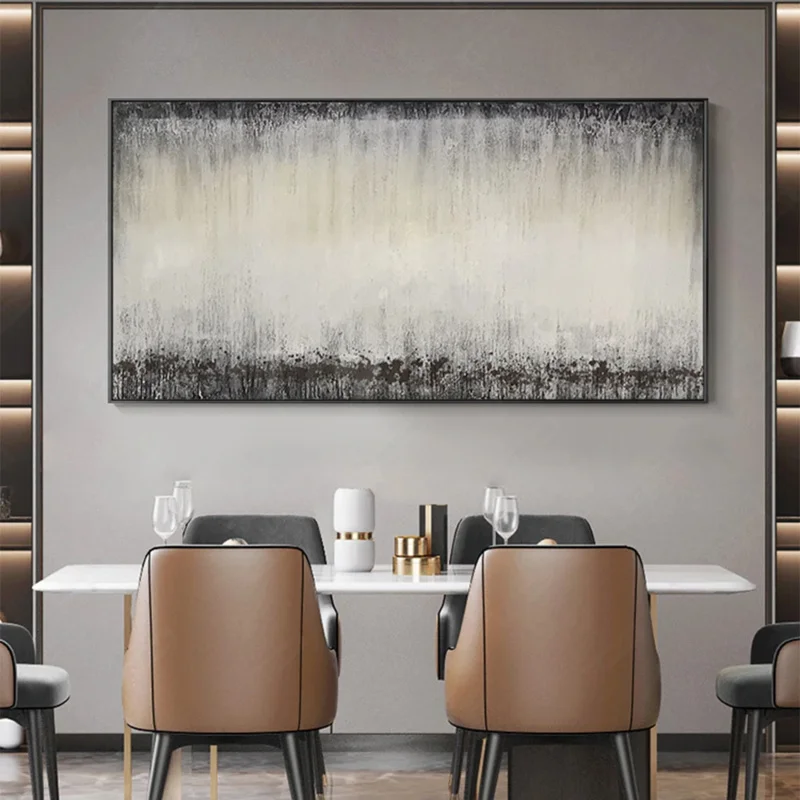 

Hand Painted Abstract Decorative Oil Painting, Simple Atmosphere Horizontal Version Hanging Painting, Black and Grey Wall Art