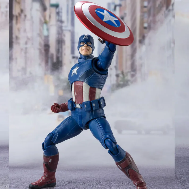 Bandai Original SHF The Avengers Steve Rogers Joints Movable Anime Action Figures Toys for Boys Girls Kids Gift