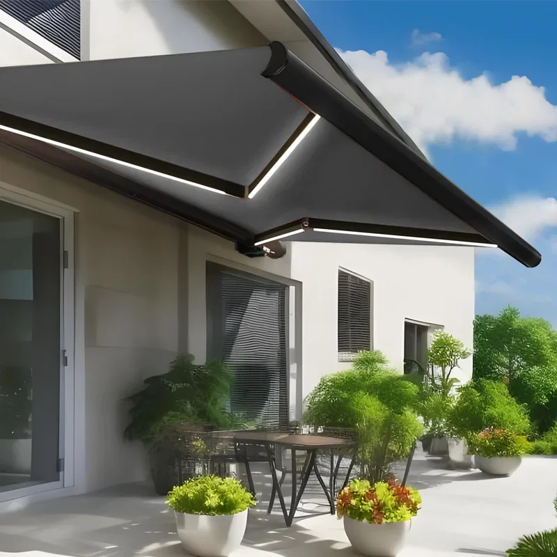 

Outdoor Retractable Awning Canopy Motorized Patio Awning Modern Outdoor Furniture Full Cassette Aluminum Aluminum Alloy
