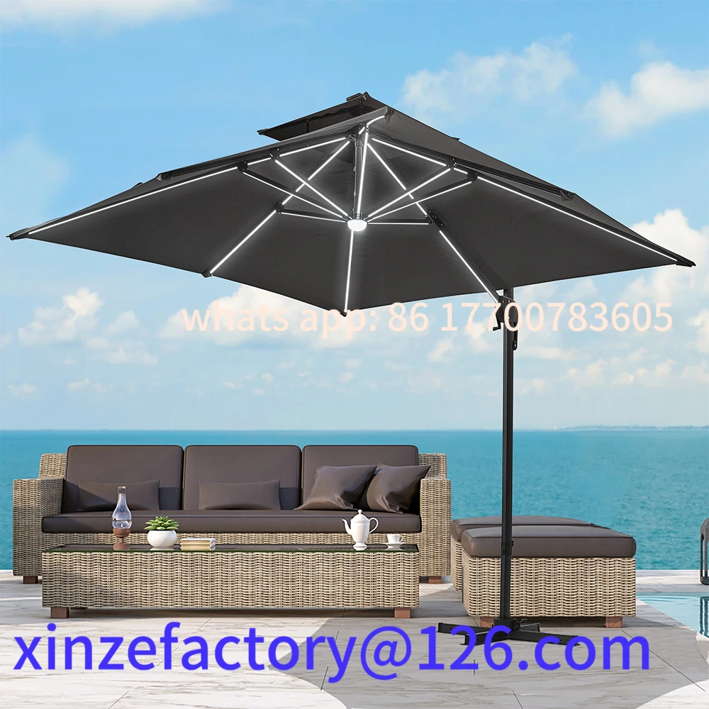 

Customizable 3M Dark Grey Garden LED Light Parasol Outdoor Umbrella