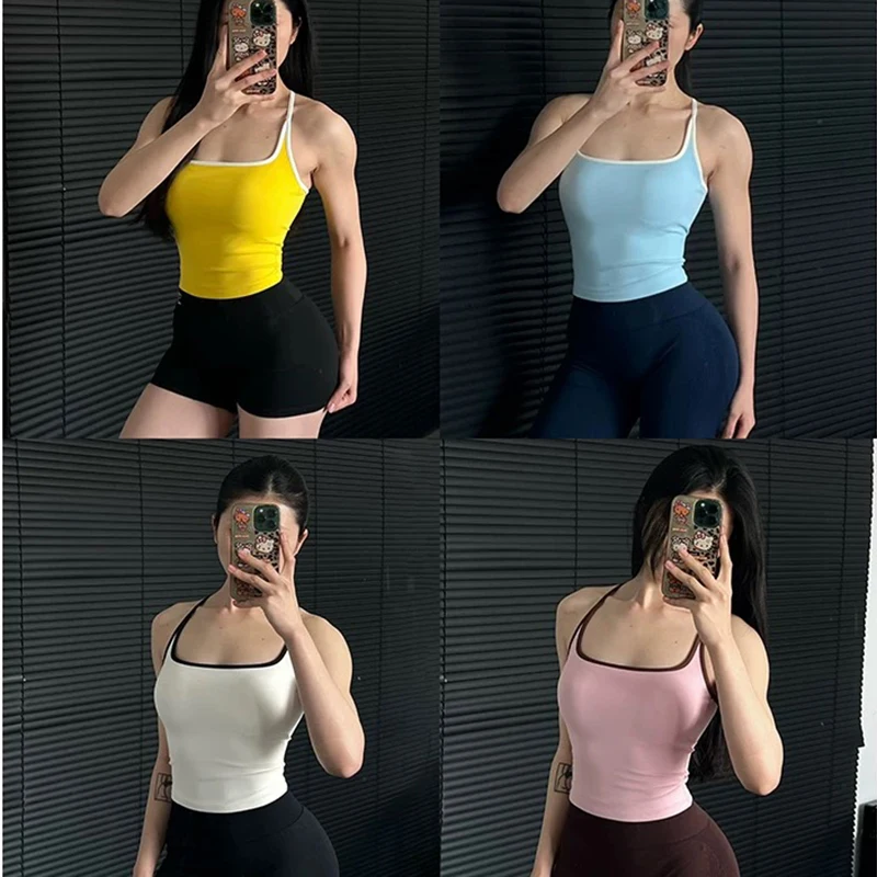 

New Integrated Cup I-shaped Contrasting Yoga Vest for Women Wearing Versatile Running Pilates Training Suit Fitness Bra Clothing