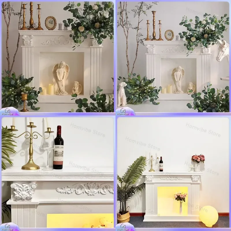 for French Style Simulation Fireplace Living Room Decorative Cabinet Retro American Carved Wall Mount Entrance Mantel Rack