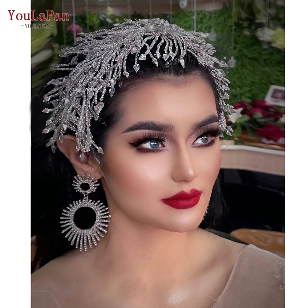 YouLaPan Trendy Bridal Hair Accessories Rhinestone Chain Headband Silver Crystal Wedding Headdress Pageant Crown for Women HP429