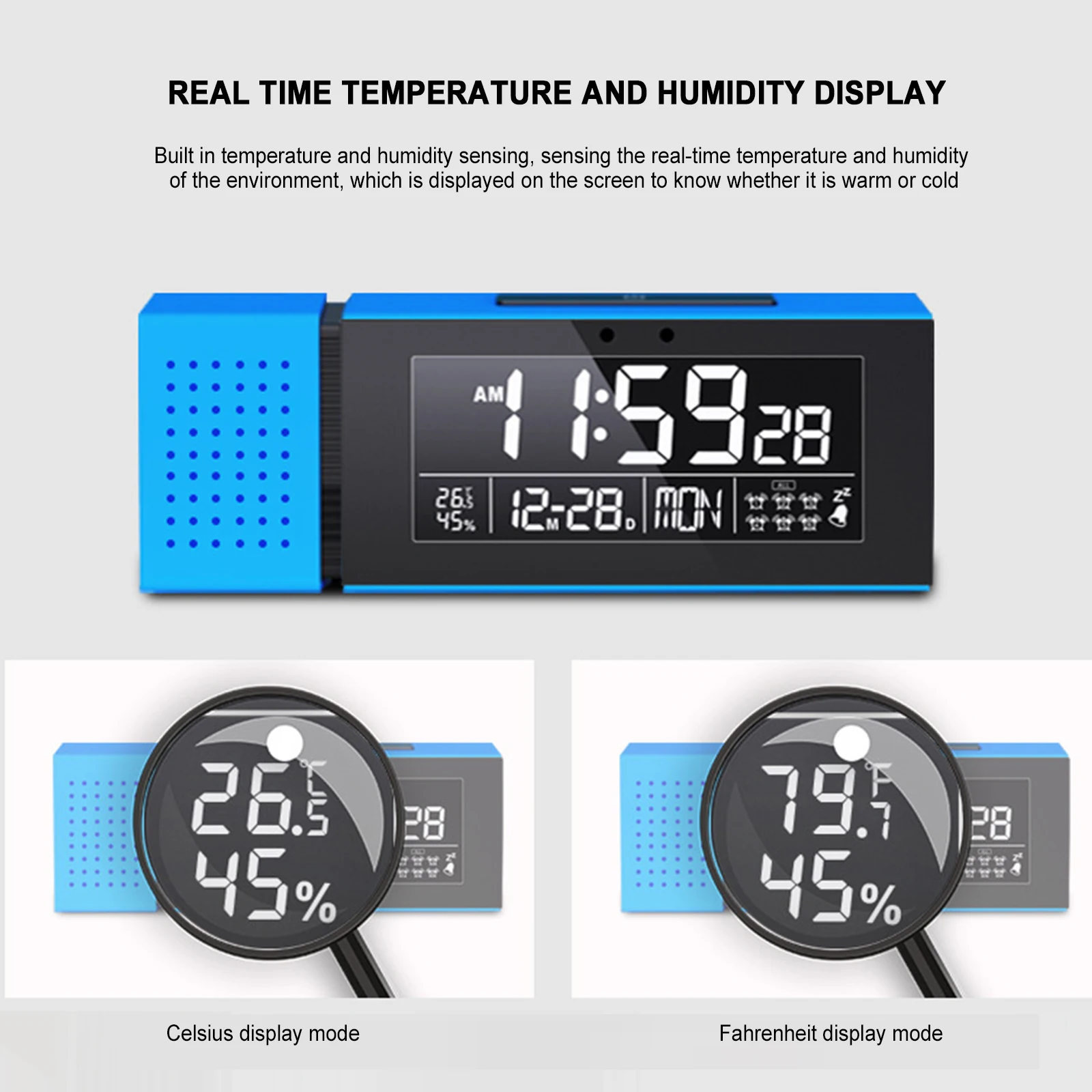 Multifunctional LED Digital Alarm Clock FM Radio Desk Clock with Night Light Infrared Sensor Temperature Humidity Display Clock