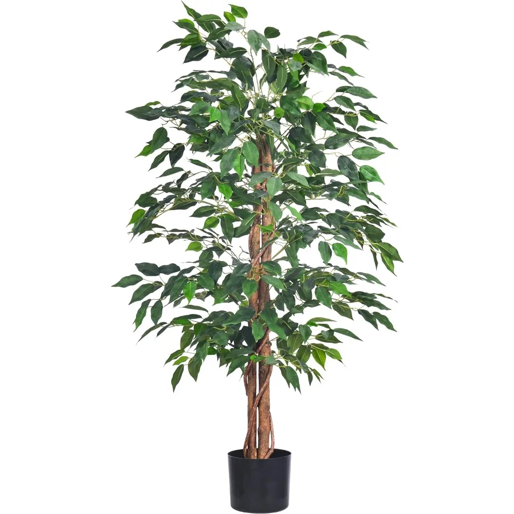 

Artificial Ficus Tree 4FT Faux Silk Plants with Sturdy Plastic Nursery Pot,Fake Ficus Trees for Home Office Farmhouse Indoor Out