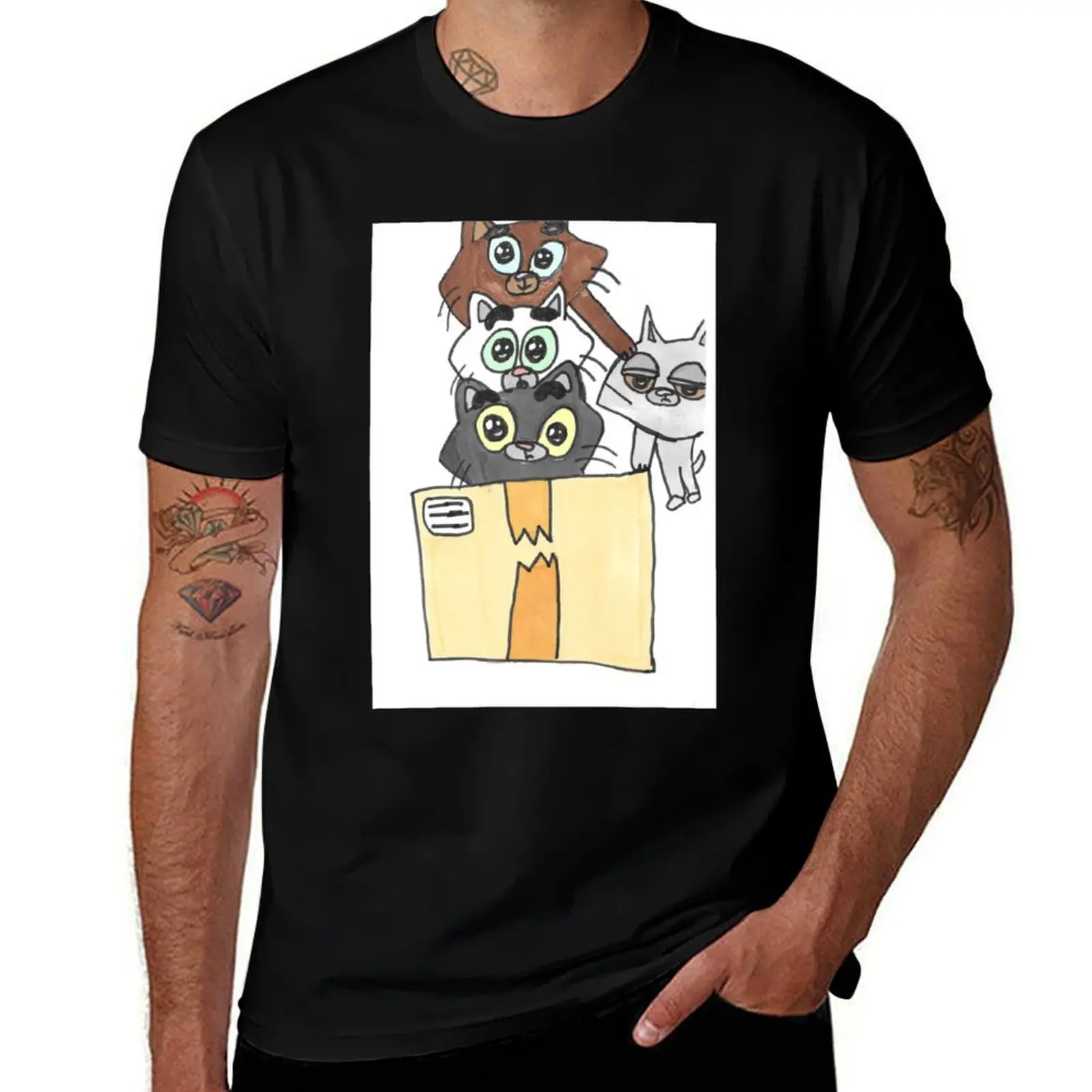 Cute Litter of Kitties in a Box T-Shirt Daily Work Short Sleeve Top T-Shirt