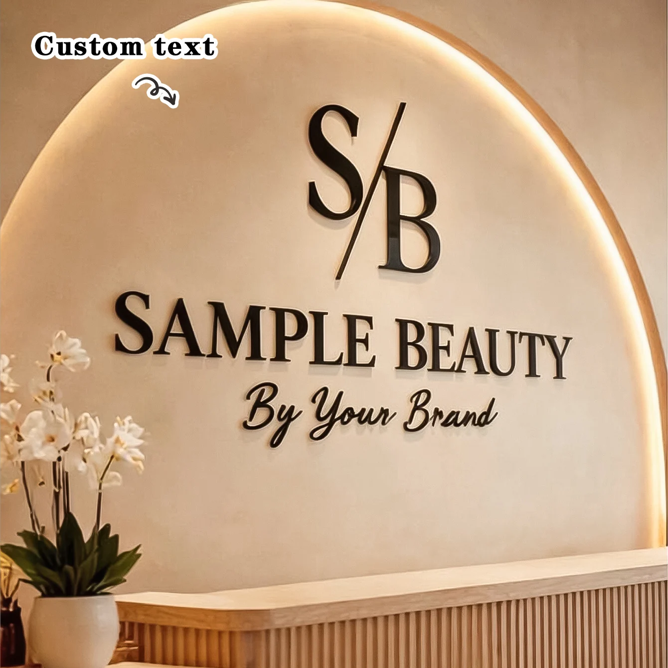 Custom 3D three-dimensional letter logos, office wall signs, custom logos, beauty salon signs, 3D mirror acrylic business signs, laser-cut wall signs, reception office decorations, spa clinic signs, custom acrylic wall