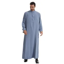 National Costume Men Muslim Clothing White Jubba Thobe Long Sleeve Robes Dubai Middle East Men Islamic Arabic Kaftan Eid Ramadan