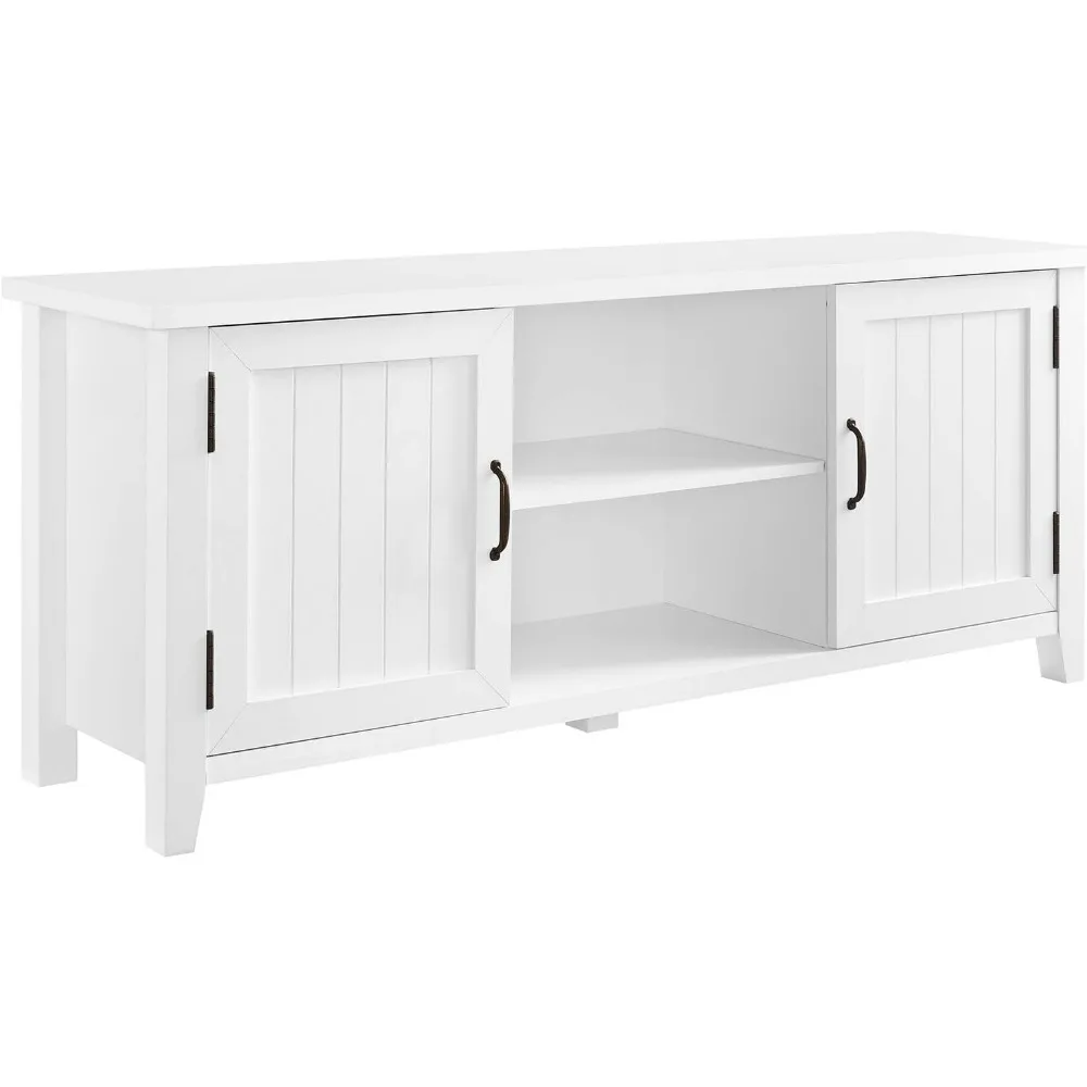 Buren Classic Grooved Door TV Stand for TVs up to 65 Inches, 58 Inch, Solid White 15.75 x 58 x 24 inches