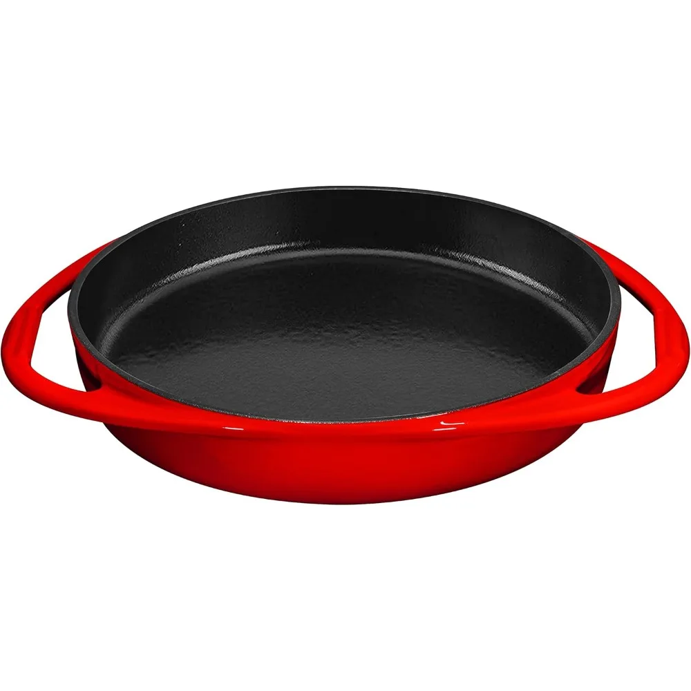 

Red Enameled Round Cast Iron Baking Pan Dutch Oven for Bread Pizza Cake Roasting