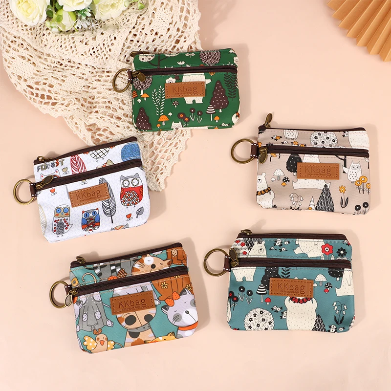 

Cute Cartoon Animals Wallet Zipper Purse Small Coin Purse Lightweight Storage Bag Money Bag Key Card Holder For Student Women