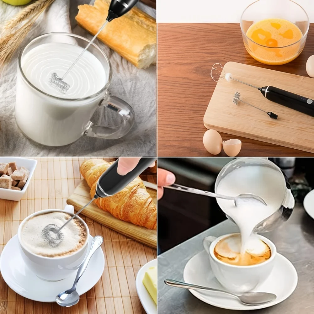 Milk Frother - USB Rechargeable Handheld Foam Maker with 2 Stainless Whisks, 3-Speed Adjustable for Perfect Bulletproof Coffee,