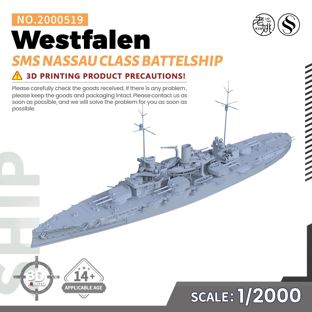 SSMODEL SSC2000519 1/2000 Military Model Kit SMS Nassau Class Westfalen Battelship