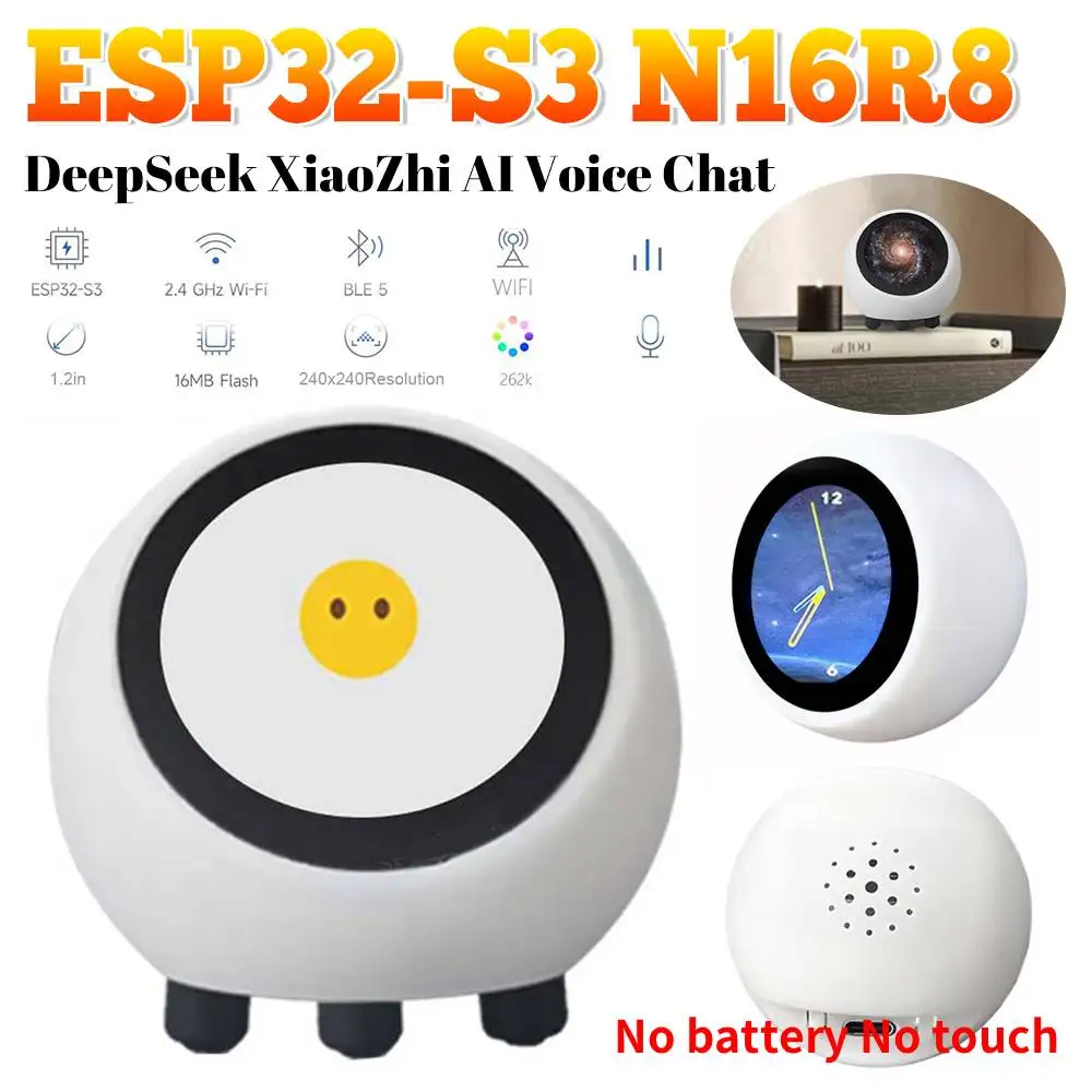 Esphome assistente xiaozhi ai voz chat robô bola ESP32-S3 1.28 polegada lcd n16r8 wifi relógio meteorológico deepseek sem bateria sem toque