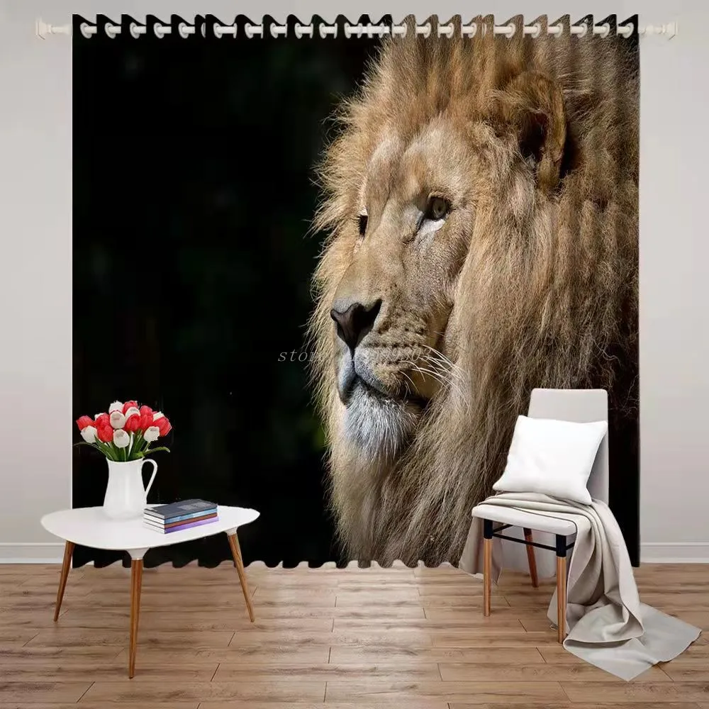 Explosion Lion King 3D Blackout Curtains for Kids Bedroom Living Room Kitchen Home Decoration for Children Birthday Gift