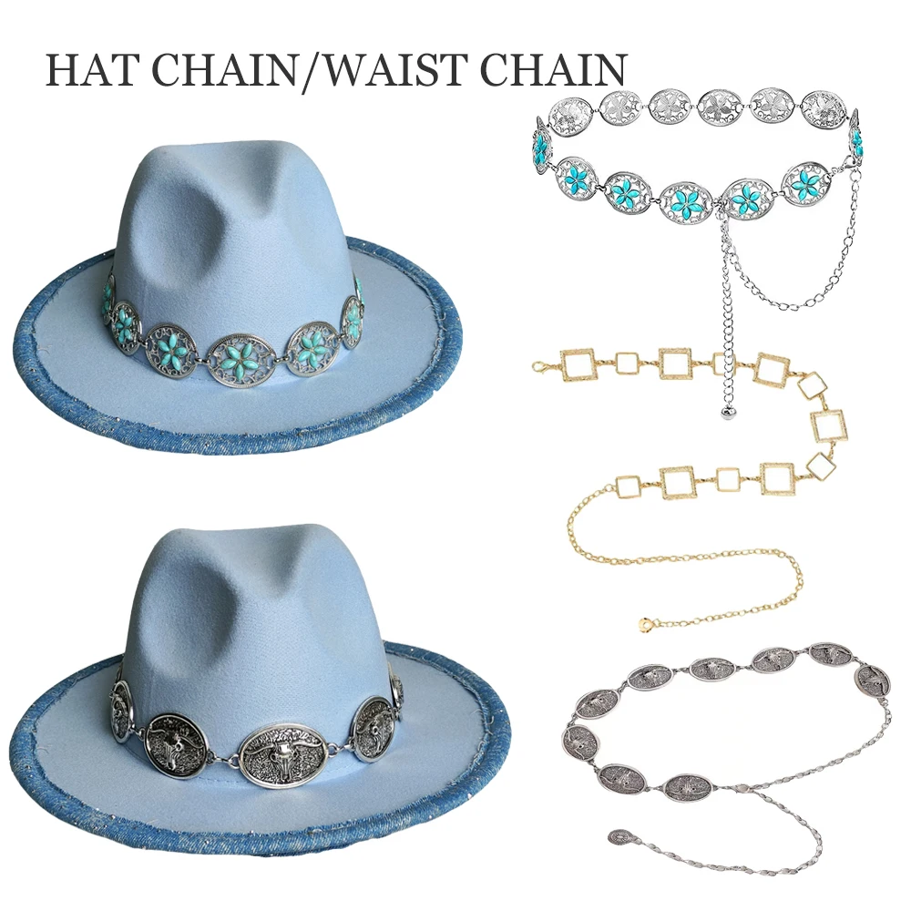 Bull Head Metal Chain Accessories Fedora Belt Accessories Men Women Hats Straw Hat Accessories Belt Chain Decoration