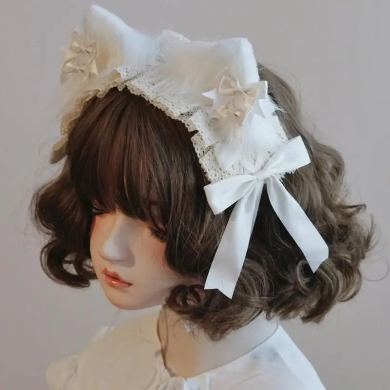 49MF 애니메이션 메이드 헤드 밴드 플러시 귀 귀에 이어 활 헤어 밴드 코스프레 의상 소녀 헤어 액세서리