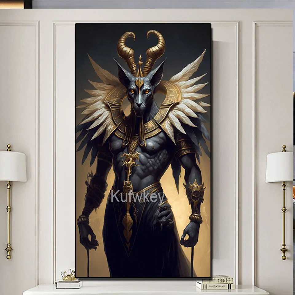 Large Egyptian God Diamond Painting New 2023 5d DIY Full Diamond Mosaic Crystal Embroidery Home Decoration Anubis Portrait