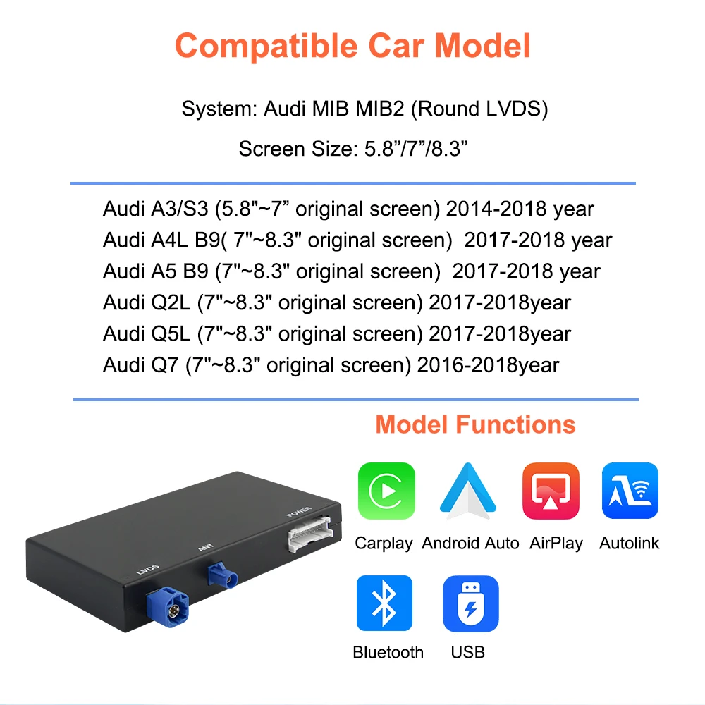 Bonroad OEM Bildschirm-Upgrade-Schnittstellen-Nachrüstsätze für Audi MIB MIB2 System A3 A4 A5 Q2 Q7 Q5L 8V Carplay Android Airplay Modul – Detail 4
