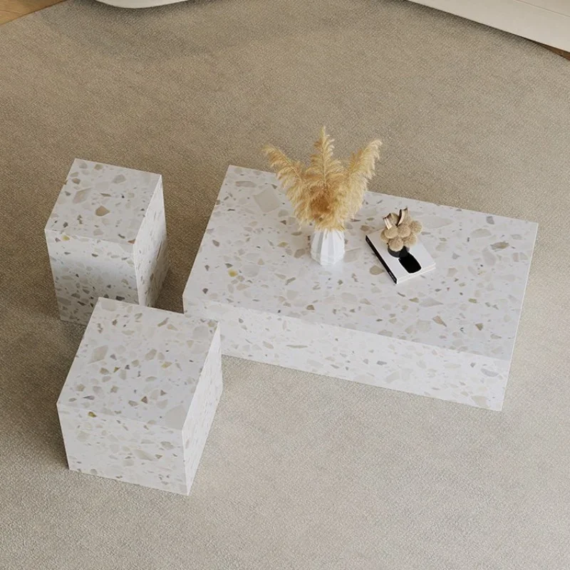 Simple Terrazzo Rock Plate Tea Table Combination Light Luxury Small Unit Living Room Minimalist Light Luxury Corner Table