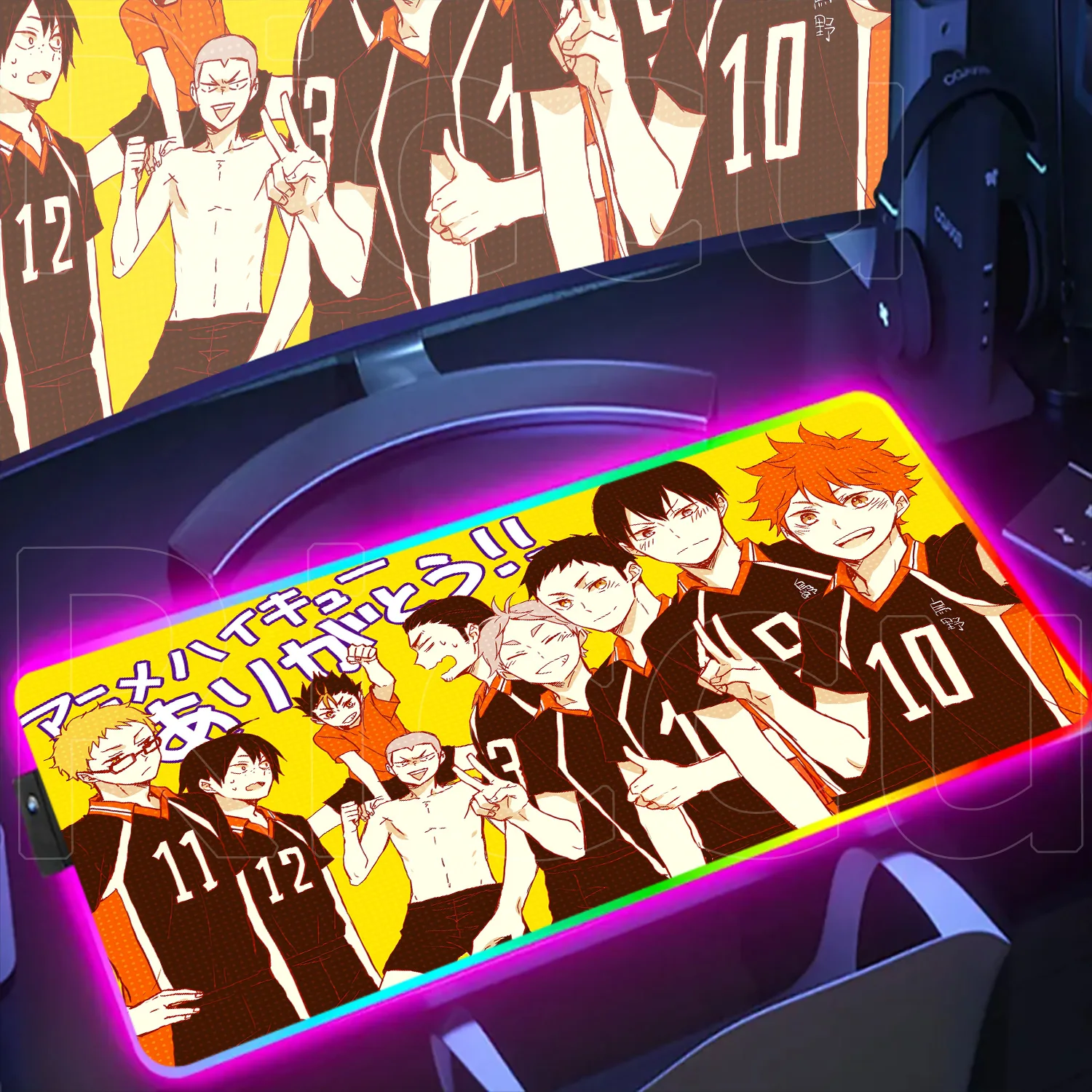 

Colorful RGB Glowing Deskmat New Haikyuu Mouse Pad Anime Gaming LED Backlit Keyboard Mat Non-slip Rubber Desktop Protect Cushion